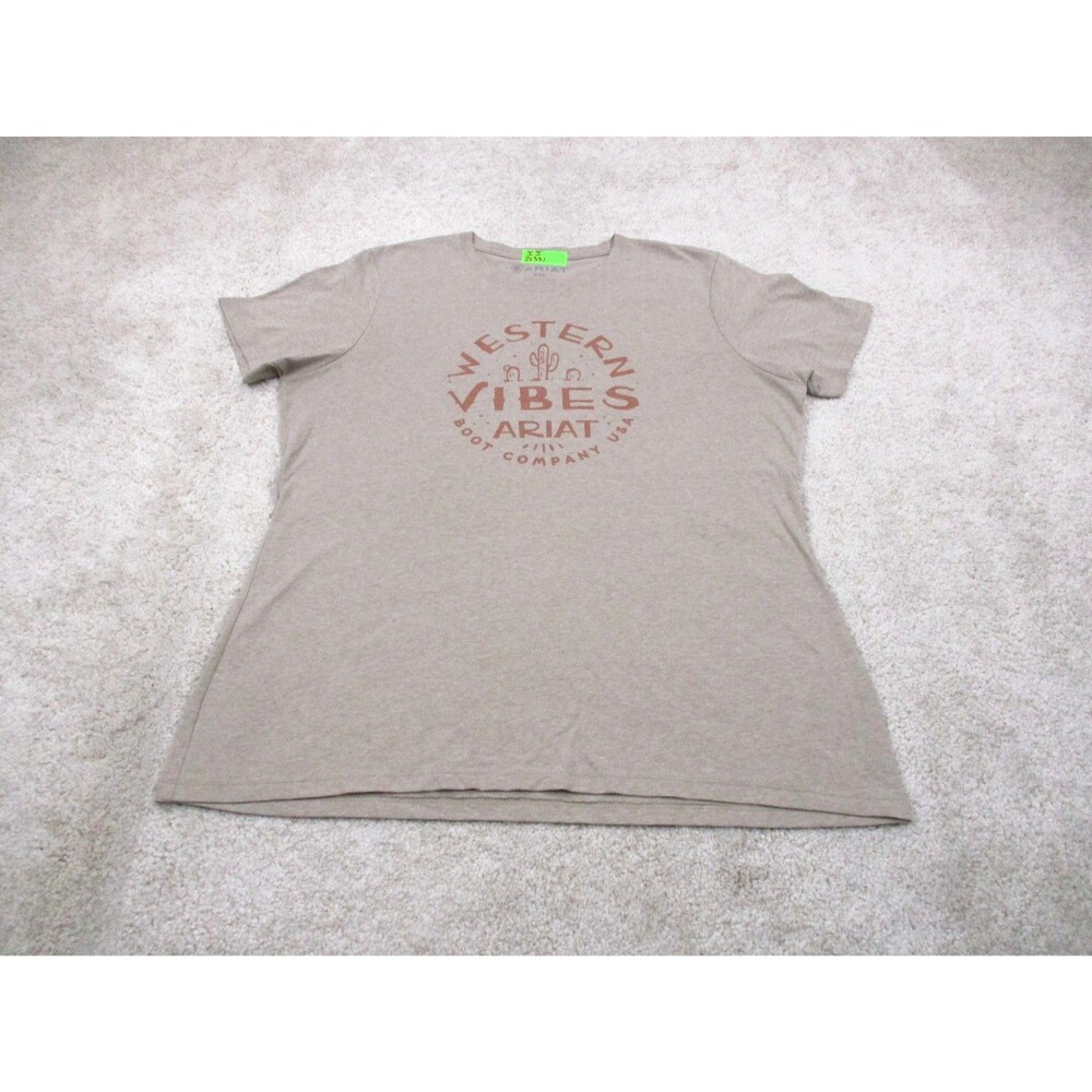 Ariat Shirt Womens 2XL XXL Brown Western Vibes Graphic Print Logo Short Sleeve